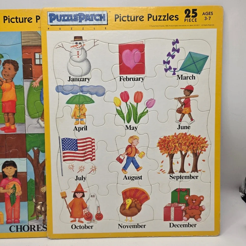 PuzzlePatch Picture Puzzles Kids Multicolor Chores Months‎ 1993 Vintage 2pc Set